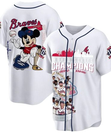 Celebrate Victory! Braves World Series Champions Jersey With Iconic Cartoon Design