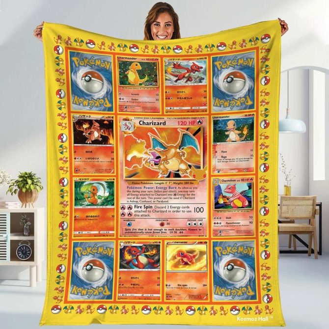 Cozy Pokémon Card Fleece Blanket – Charizard Design For Ultimate Fan Comfort