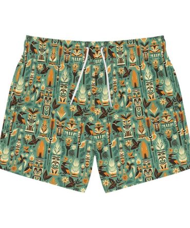 Tropical Tiki Print Men'S Swim Shorts - Vibrant Beachwear For Summer Fun!