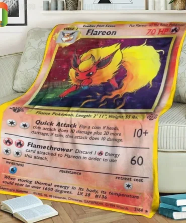 Cozy Flareon Pokémon Card Fleece Blanket – Perfect Gift For Fans!