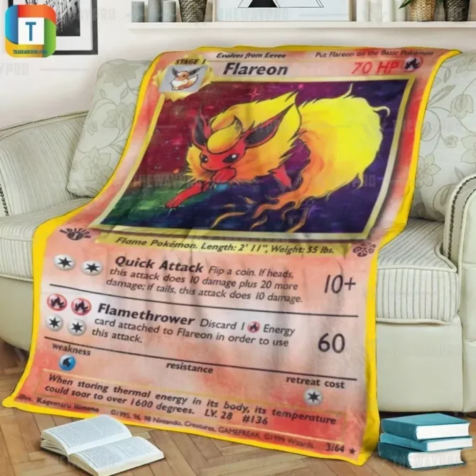 Cozy Flareon Pokémon Card Fleece Blanket – Perfect Gift For Fans!