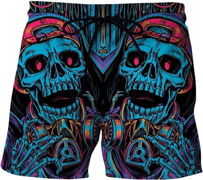 Vibrant Skull Art Men'S Swim Trunks - Bold Graphic Beachwear Shorts For Summer Fun
