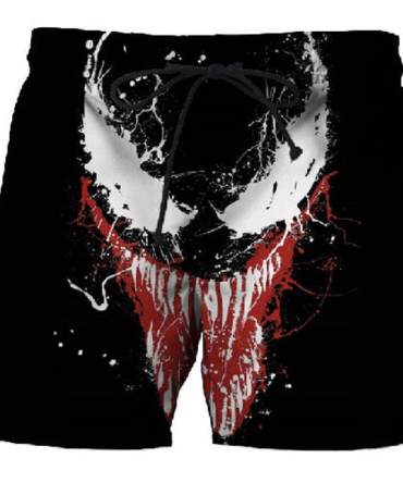 Men'S Graphic Swim Trunks - Bold Black & Red Artistic Design - Quick Dry Beach Shorts