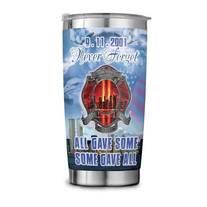 9/11 Tribute Tumbler - Never Forget Design, Honor & Sacrifice Memorial Cup