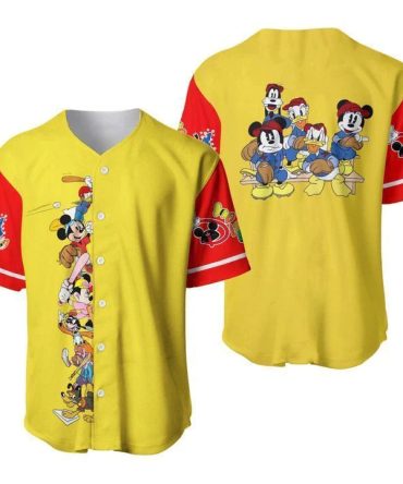 Vibrant Cartoon Character Baseball Jersey – Fun Unisex Yellow & Red Sport Shirt
