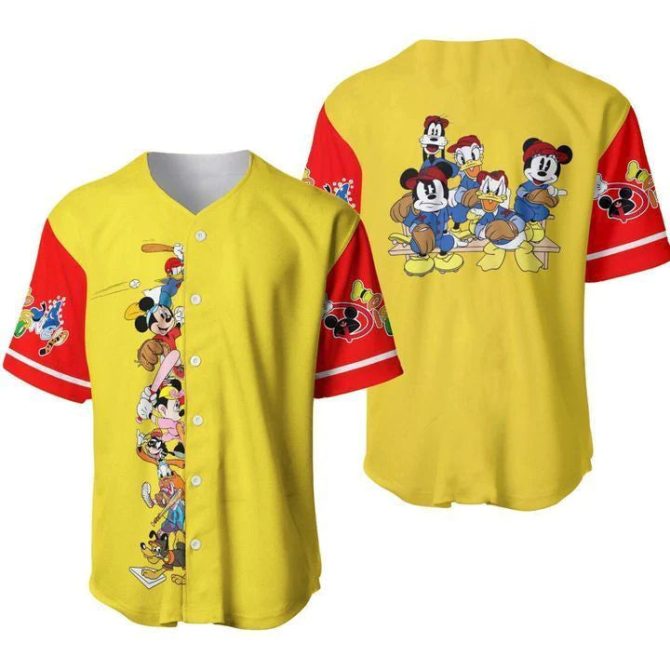 Vibrant Cartoon Character Baseball Jersey – Fun Unisex Yellow & Red Sport Shirt