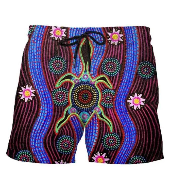Vibrant Turtle Design Swim Shorts - Men'S Quick-Dry Beachwear With Unique Art Print