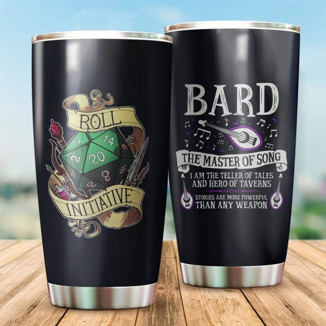 D&D Bard & Roll Initiative Tumblers - Insulated Drinkware For Gamers & Storytellers - Unique Gift For Rpg Fans