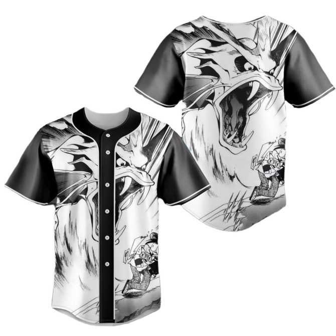 Epic Anime Dragon Baseball Jersey - Bold Black & White Graphic Tee For Fans