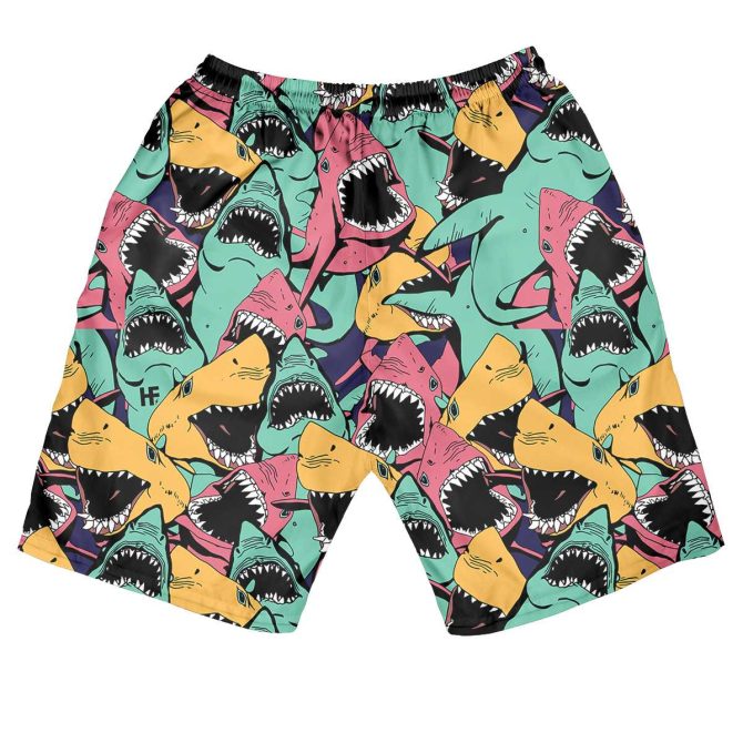 Men'S Colorful Shark Print Swim Trunks - Bold Summer Beachwear Shorts - Image 2