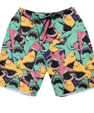 Men'S Colorful Shark Print Swim Trunks - Bold Summer Beachwear Shorts