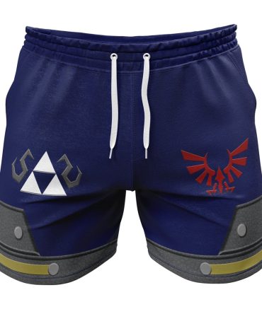 Blue Gamer Athletic Shorts With Retro Sword & Shield Design - Comfy & Cool!