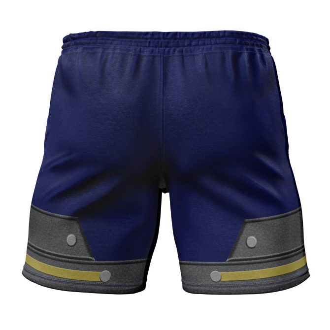 Blue Gamer Athletic Shorts With Retro Sword & Shield Design - Comfy & Cool! - Image 2