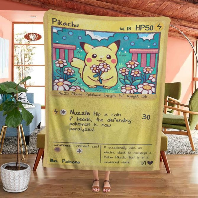 Cozy Pikachu Blanket - Soft Fleece Pokémon Card Design For Fans & Collectors - Perfect Gift!