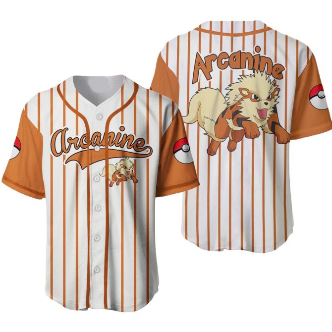Arcanine Baseball Jersey – Stylish Pokémon Fan Apparel With Pokéball Design