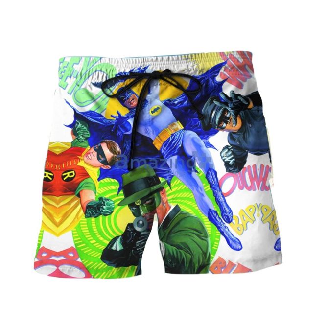 Men'S Superhero Swim Trunks - Retro Comic Print Beachwear, Quick Dry Board Shorts