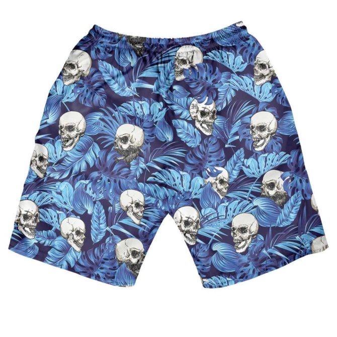 Skull & Leaf Print Men'S Swim Shorts - Cool Blue Tropical Beachwear - Image 2