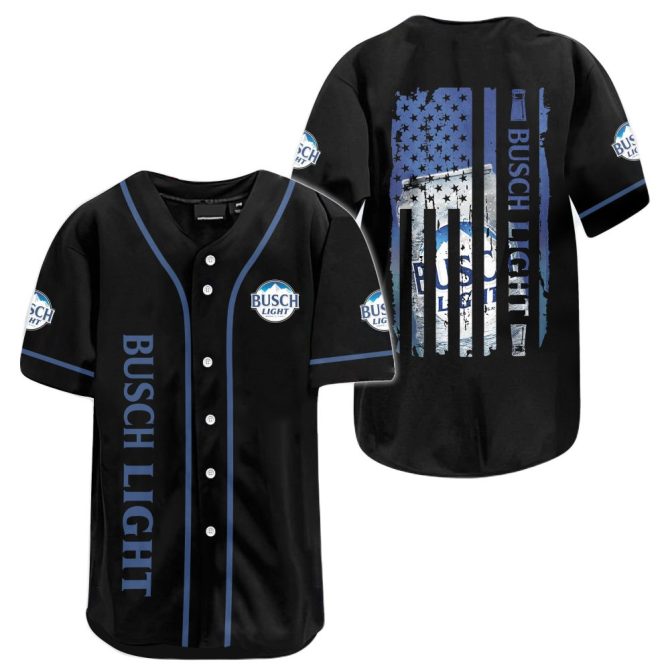 Busch Light Baseball Jersey - Stylish Black Patriotic Design, Perfect For Fans & Casual Wear