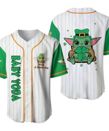 Celebrate St. Patrick'S Day In Style - Baby Yoda Baseball Jersey With Shamrock Design