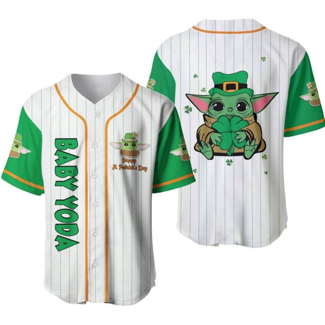Celebrate St. Patrick'S Day In Style - Baby Yoda Baseball Jersey With Shamrock Design