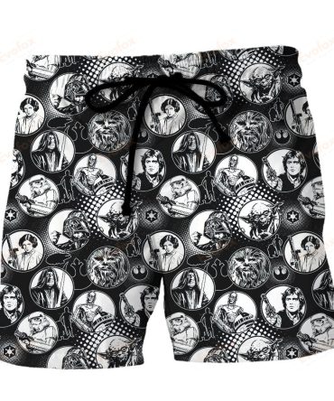 Men'S Star Wars Graphic Swim Trunks - Iconic Character Print Beach Shorts