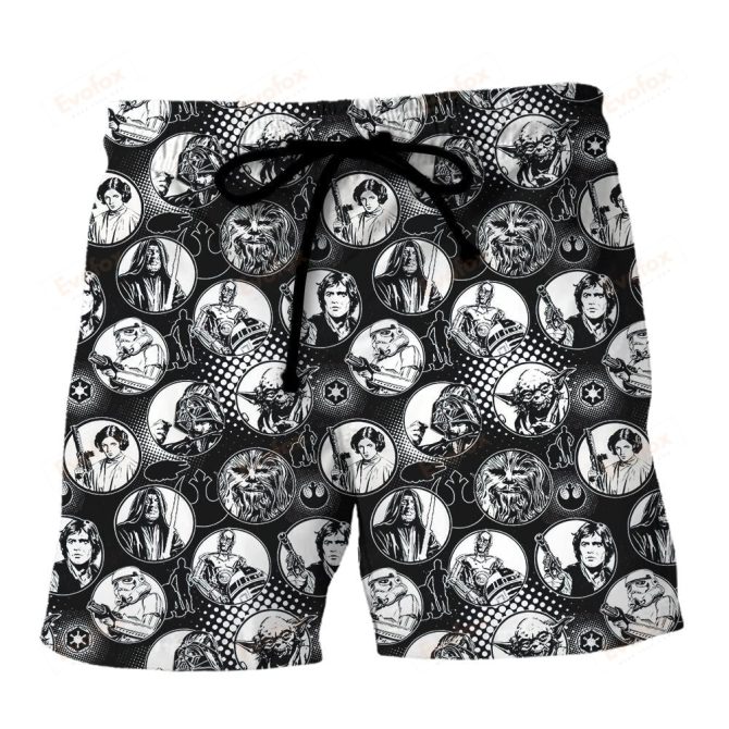 Men'S Star Wars Graphic Swim Trunks - Iconic Character Print Beach Shorts