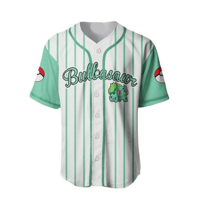 Bulbasaur Baseball Jersey - Stylish Green Striped Anime Fan Shirt For Kids & Adults - Image 2