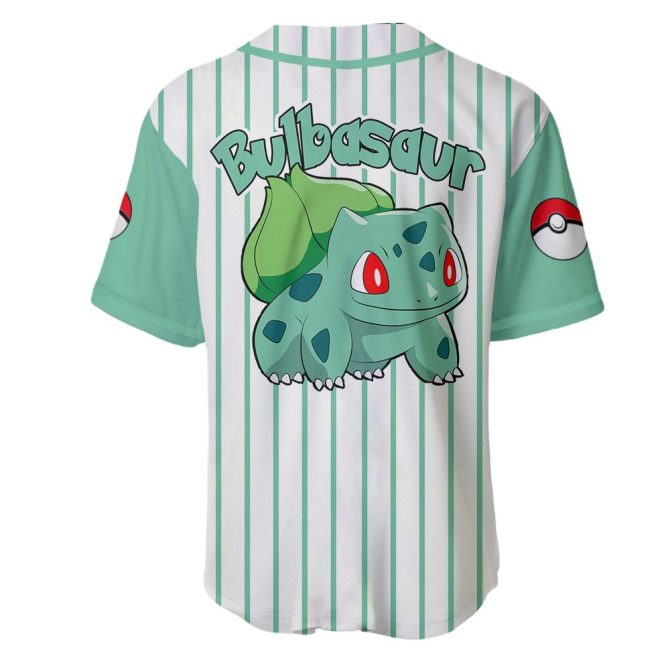 Bulbasaur Baseball Jersey - Stylish Green Striped Anime Fan Shirt For Kids & Adults - Image 3