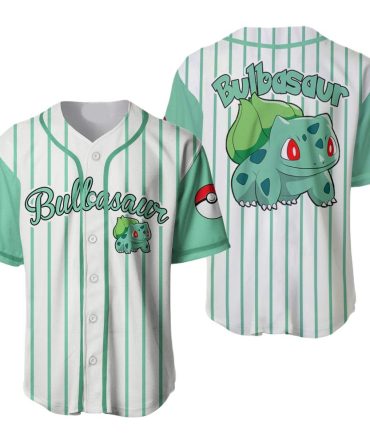 Bulbasaur Baseball Jersey - Stylish Green Striped Anime Fan Shirt For Kids & Adults