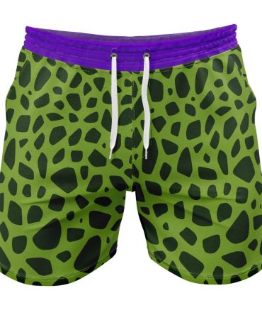 Men'S Green Camo Pattern Swim Shorts With Purple Waistband - Stylish & Comfortable Beachwear