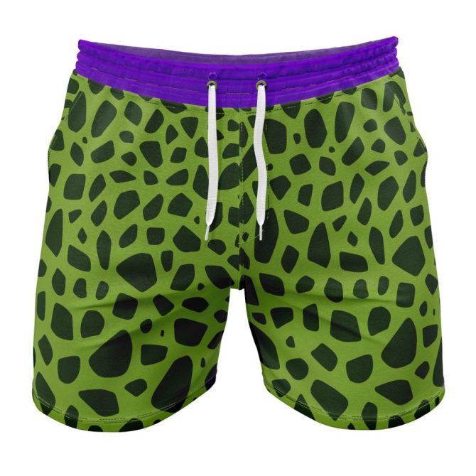 Men'S Green Camo Pattern Swim Shorts With Purple Waistband - Stylish & Comfortable Beachwear