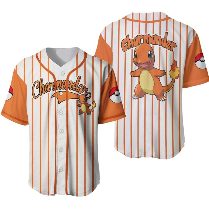 Charmander Baseball Jersey - Stylish Pokémon Fan Apparel - Unisex Sizes Available
