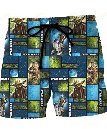 Star Wars Men'S Swim Trunks - Yoda, R2-D2, Chewbacca Print Beach Shorts