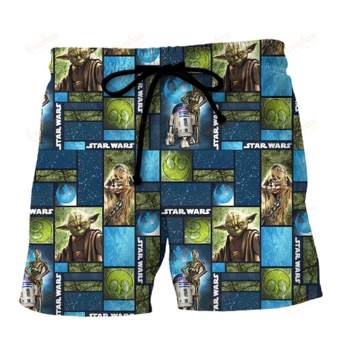 Star Wars Men'S Swim Trunks - Yoda, R2-D2, Chewbacca Print Beach Shorts