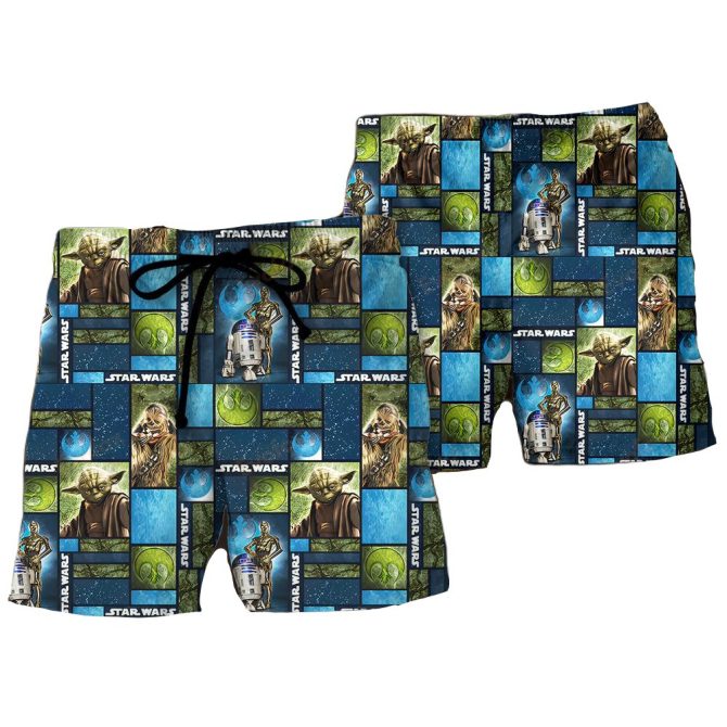 Star Wars Men'S Swim Trunks - Yoda, R2-D2, Chewbacca Print Beach Shorts - Image 2