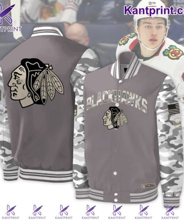 Blackhawks Camo Sleeve Varsity Jacket - Stylish Fan Apparel For Game Day