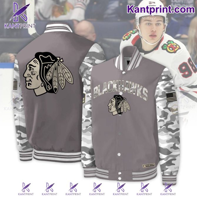Blackhawks Camo Sleeve Varsity Jacket - Stylish Fan Apparel For Game Day