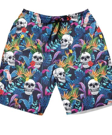 Tropical Skull Print Men'S Swim Shorts - Bold, Vibrant Beachwear For Summer Fun
