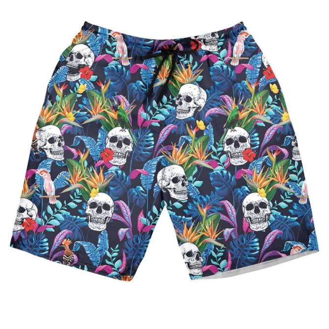 Tropical Skull Print Men'S Swim Shorts - Bold, Vibrant Beachwear For Summer Fun