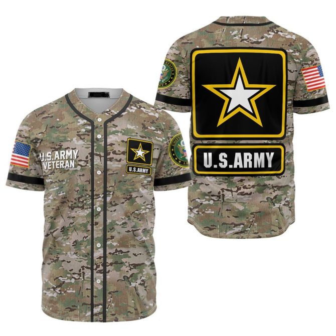 U.S. Army Veteran Camo Baseball Jersey - Patriotic Military Tribute Apparel