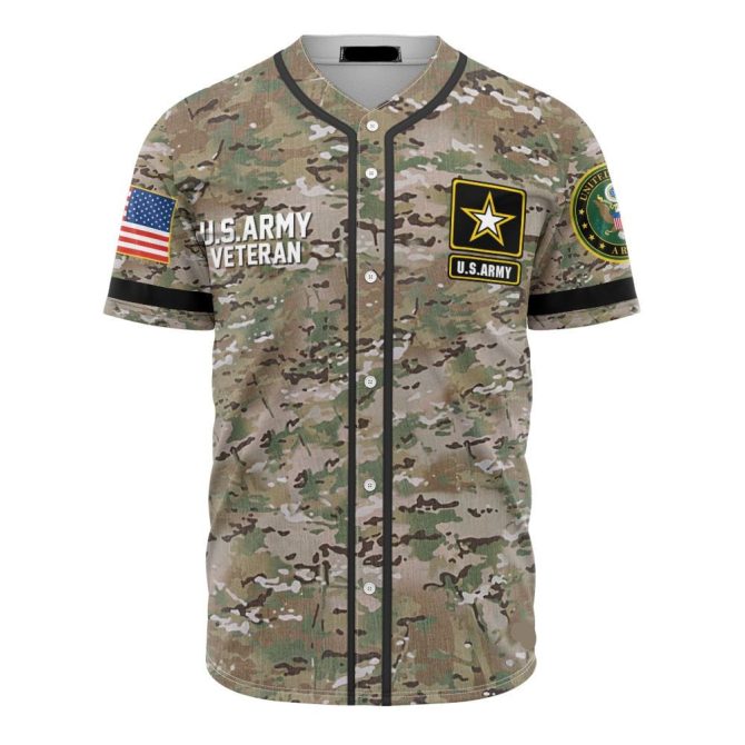U.S. Army Veteran Camo Baseball Jersey - Patriotic Military Tribute Apparel - Image 2