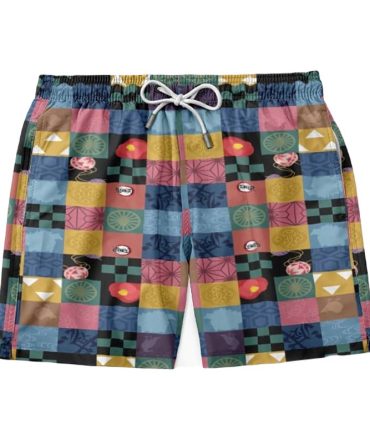 Vibrant Patchwork Board Shorts - Colorful Summer Swimwear For Men