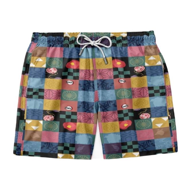 Vibrant Patchwork Board Shorts - Colorful Summer Swimwear For Men