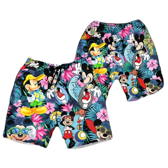 Vibrant Mickey Mouse Hawaiian Swim Trunks - Fun Disney Beachwear For Kids & Adults