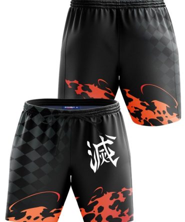 Men'S Anime-Style Black & Red Sports Shorts - Breathable, Lightweight Design