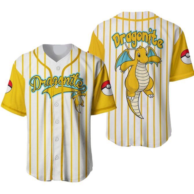 Dragonite Baseball Jersey - Stylish Pokémon Fan Apparel With Pokéball Design