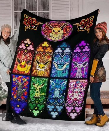 Cozy Eeveelution Stained Glass Fleece Blanket - Vibrant Pokemon Design For Fans & Collectors