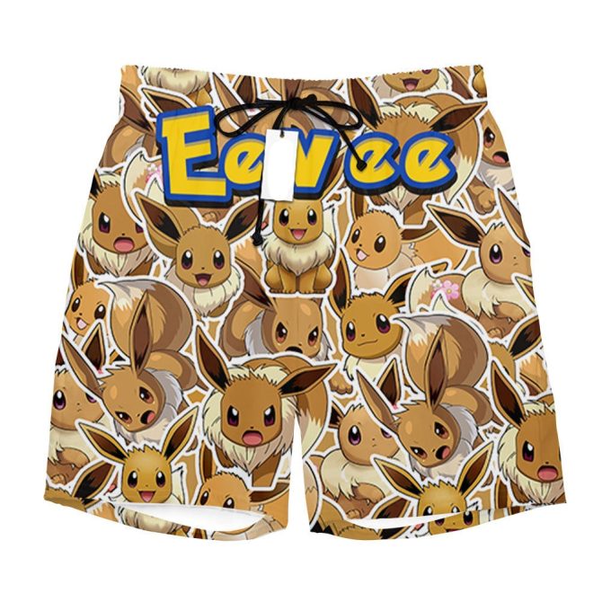 Unisex Eevee Swim Trunks - Fun Pokémon Pattern Beachwear For All Ages - Image 2