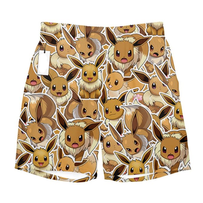Unisex Eevee Swim Trunks - Fun Pokémon Pattern Beachwear For All Ages - Image 3