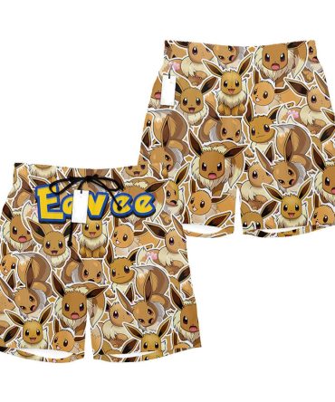Unisex Eevee Swim Trunks - Fun Pokémon Pattern Beachwear For All Ages